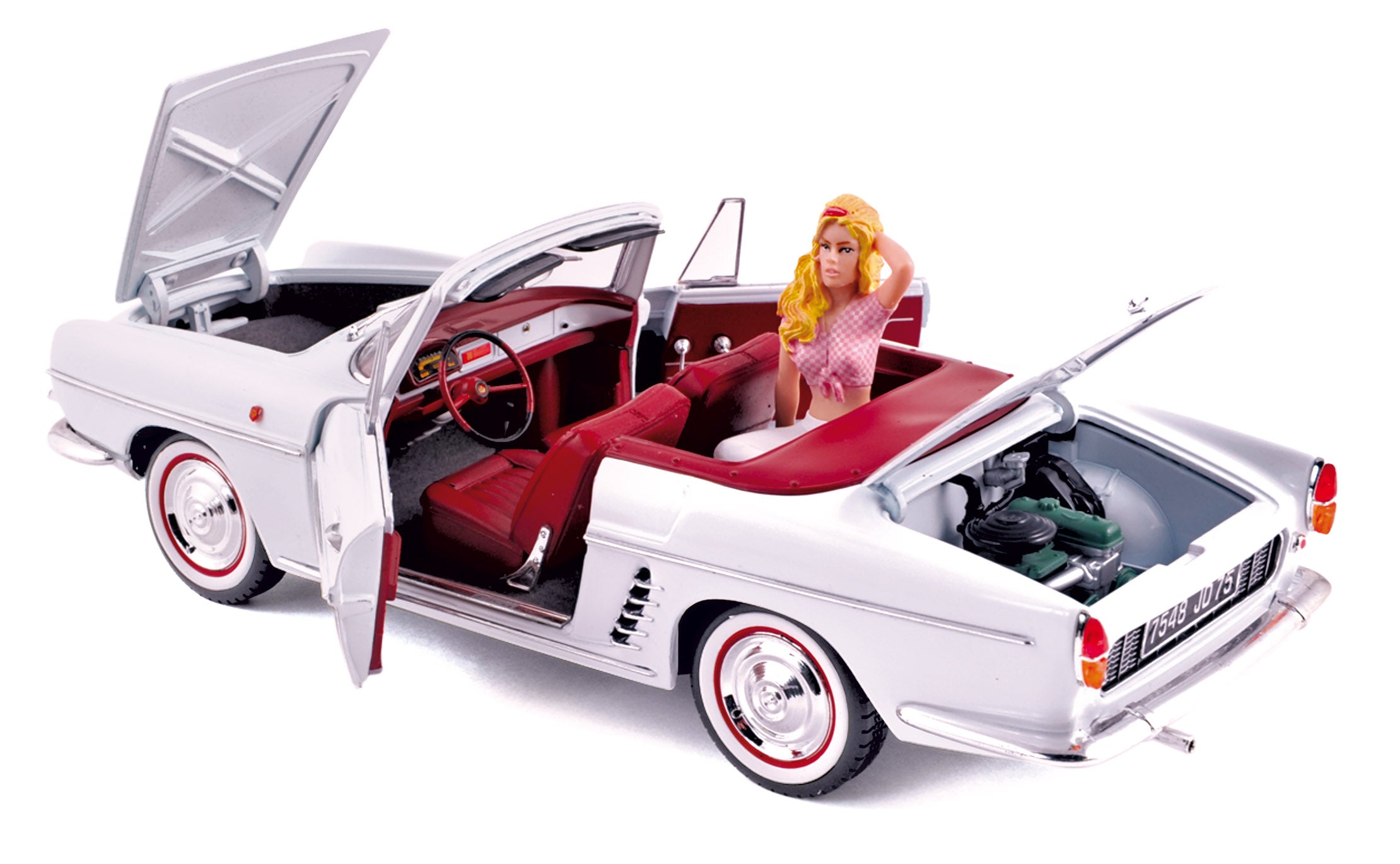 norev-renault-floride-1958-blanc-con-figurine-b-bardot-modellino-auto-1-18 image 2