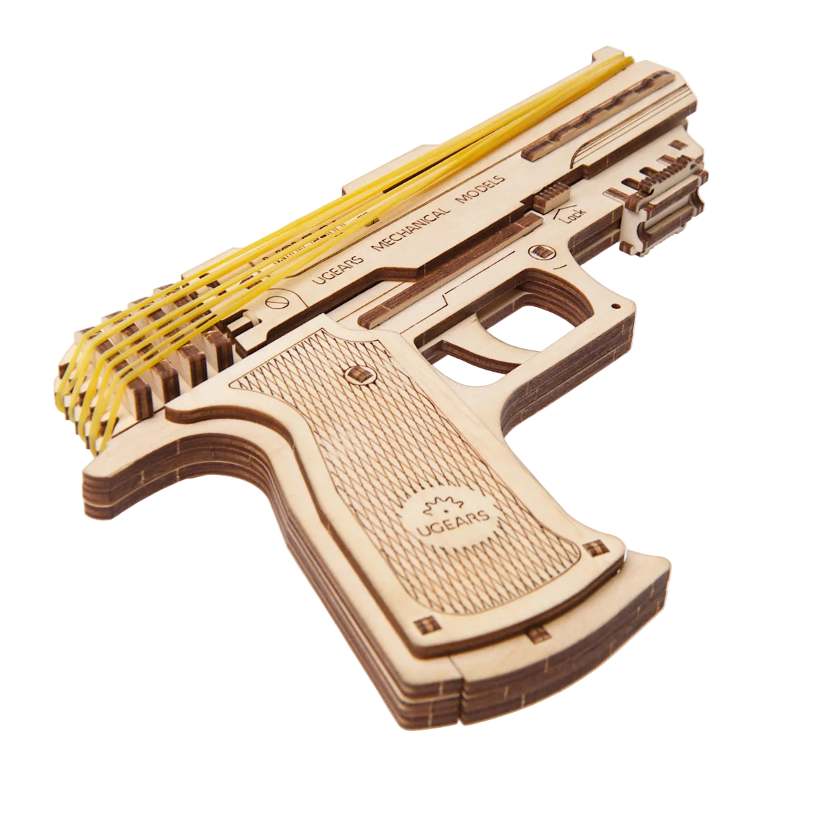 ugears-wolf-01-handgun-pistola-meccanica-in-legno-con-elastici-easy-gears image 2