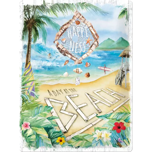 nostalgic-art-happiness-is-a-day-at-the-beach-targa-in-metallo-30x40-cm image 1