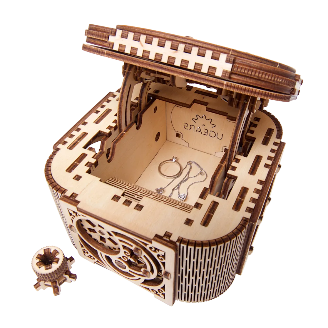 ugears-treasure-box-scatola-meccanica-portagioie-in-legno-medium-gears image 3