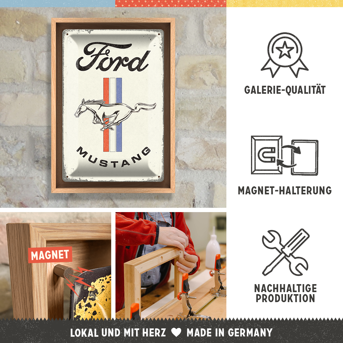 nostalgic-art-ford-mustang-horse-stripes-logo-cornice-n-frame-m-24x33-5-cm image 5