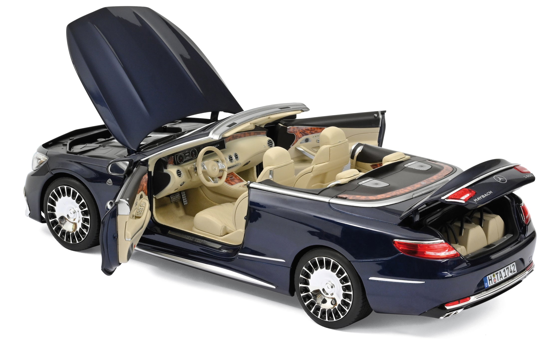 norev-mercedes-maybach-s650-cabriolet-2018-blu-scuro-metallizzato-1-18-modellino image 2