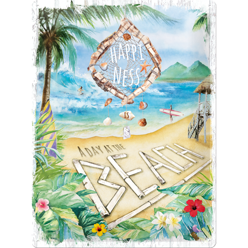 nostalgic-art-happiness-is-a-day-at-the-beach-targa-in-metallo-30x40-cm image 1