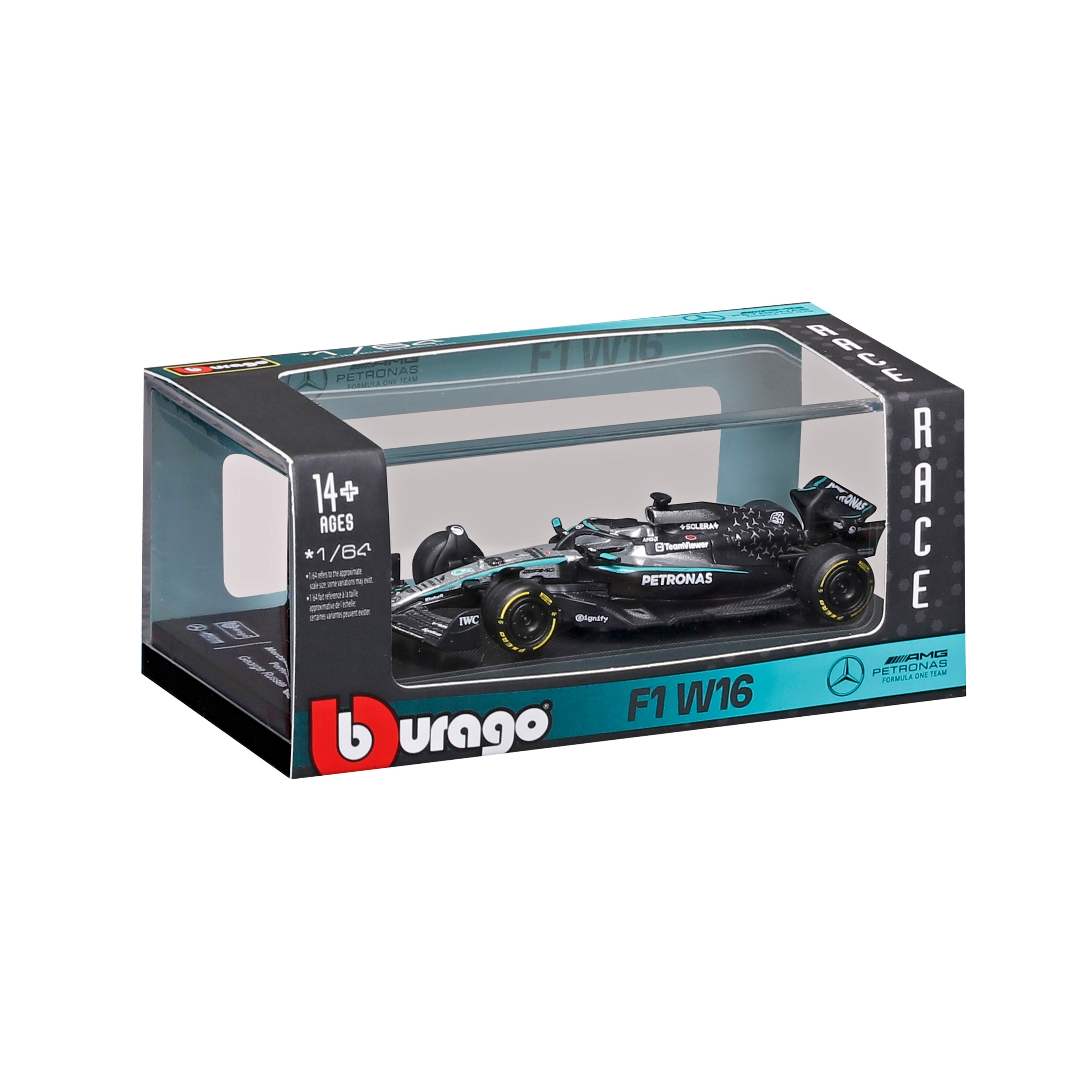 bburago-mercedes-amg-f1-w16-2025-63-george-russell-modellino-scala-1-64-con-teca image 2