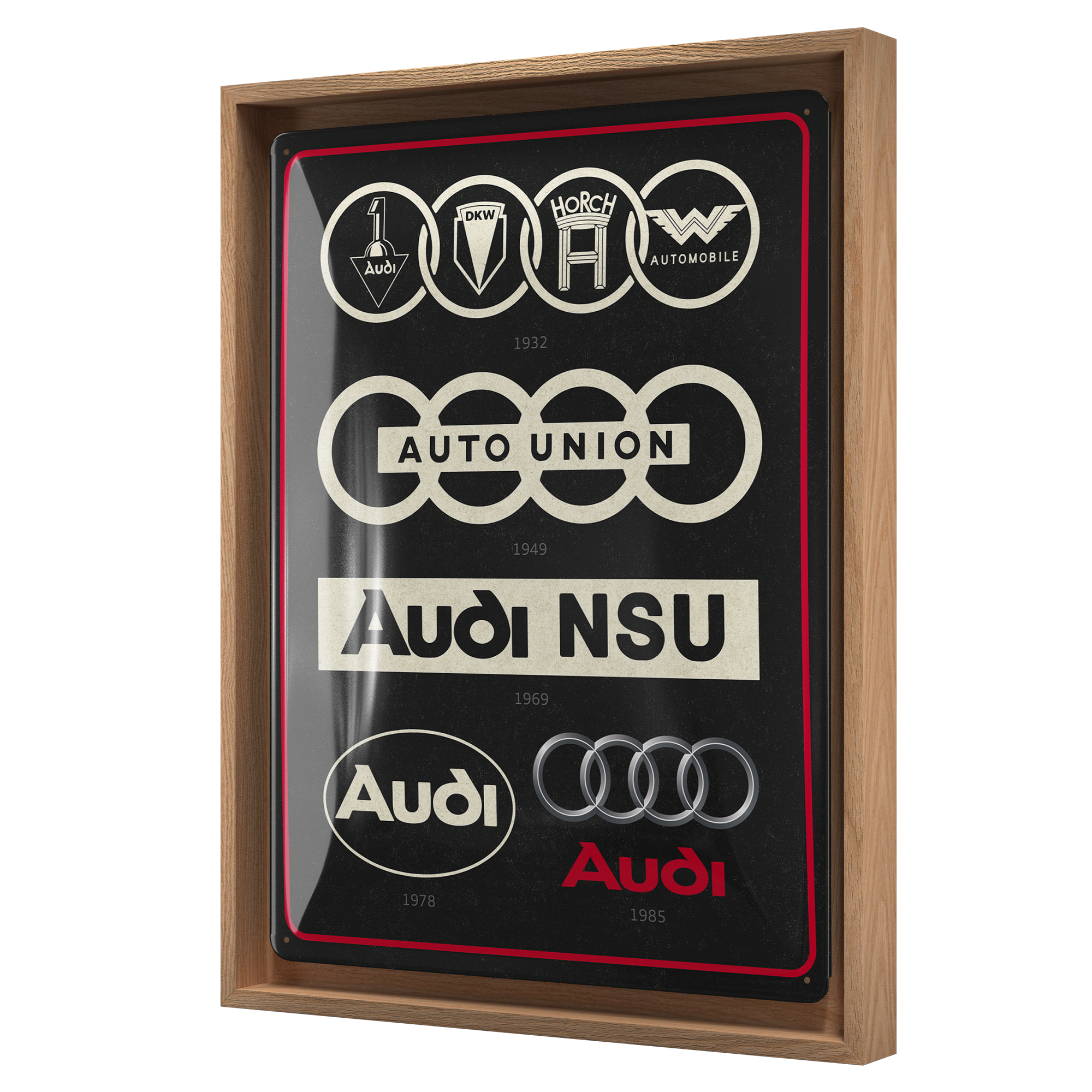 nostalgic-art-audi-logo-evolution-n-frame-l-targa-in-metallo-con-cornice-legno image 1