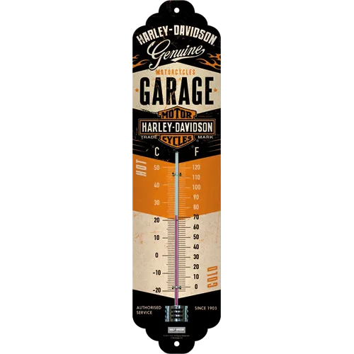 nostalgic-art-harley-davidson-garage-termometro-in-metallo-6-5x28-cm image 1