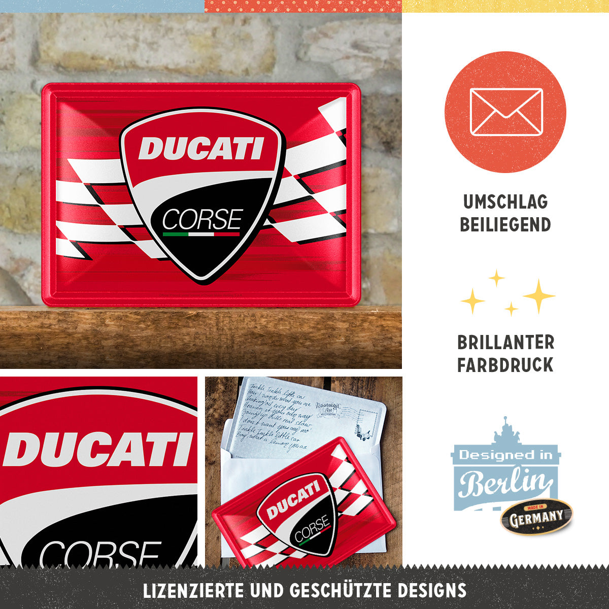 nostalgic-art-ducati-corse-logo-racing-flag-metal-card-10x14-cm image 2