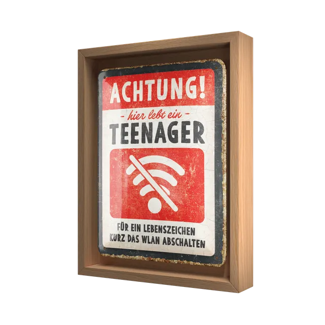 nostalgic-art-achtung-teenager-wlan-n-frame-s-edition-targa-con-cornice-in-legno image 1