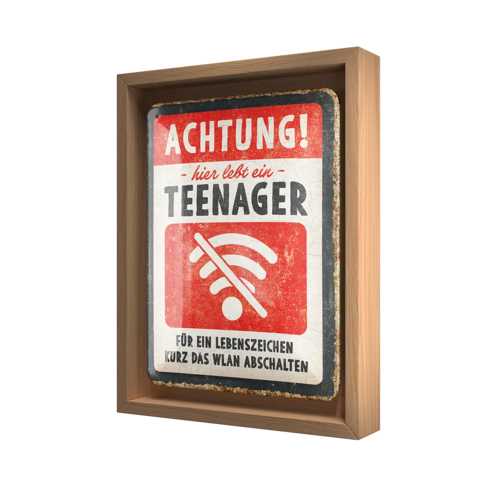 nostalgic-art-achtung-teenager-wlan-n-frame-s-edition-targa-con-cornice-in-legno image 1