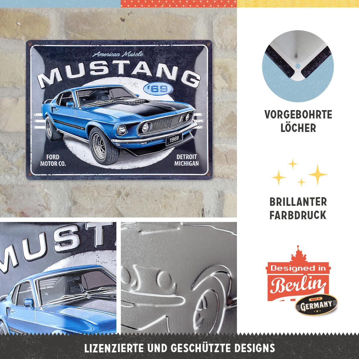 nostalgic-art-ford-mustang-1969-mach-1-blu-targa-in-metallo-30x40-cm image 4