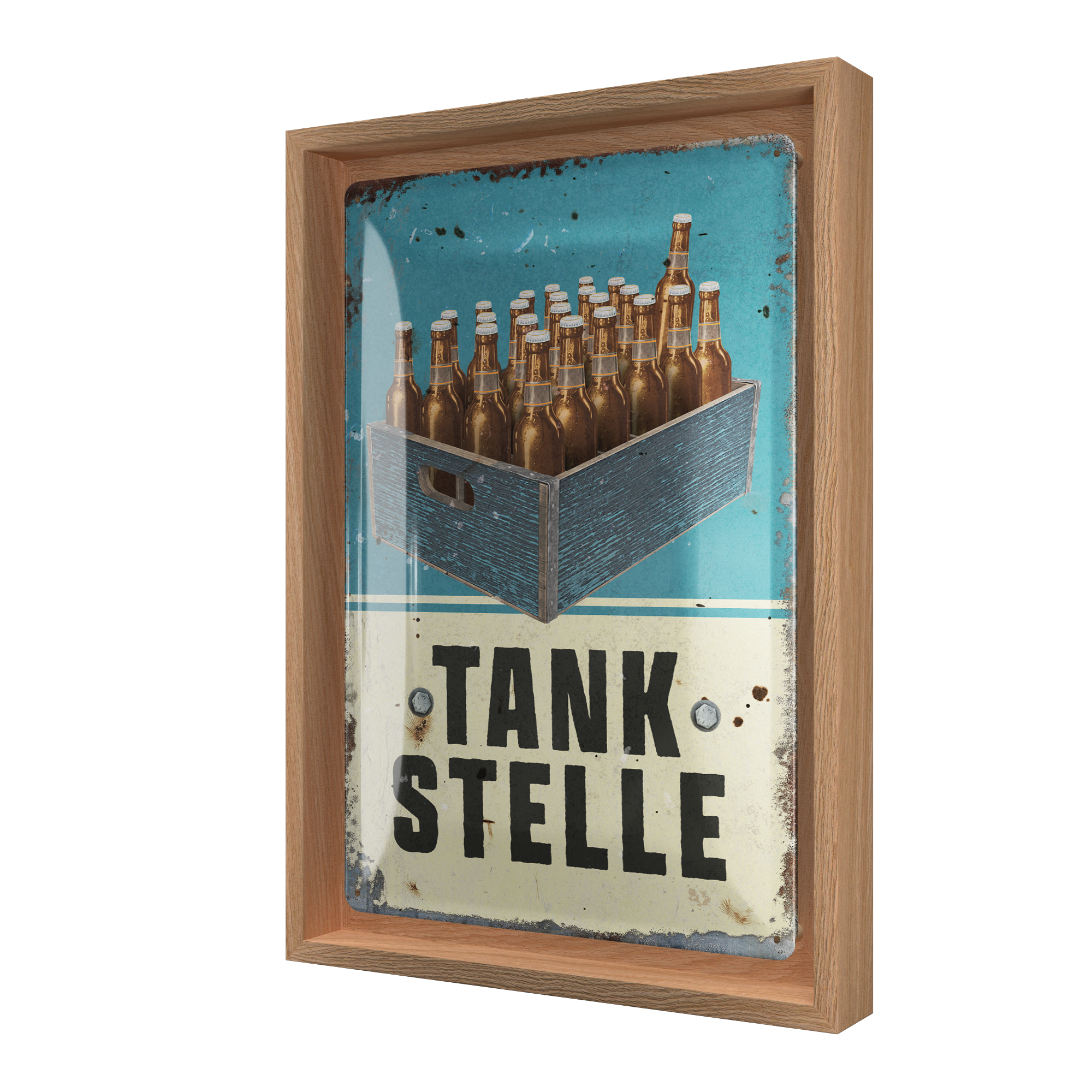 nostalgic-art-tankstelle-bier-n-frame-m-edition-con-targa-24x33-5-cm-rovere image 1