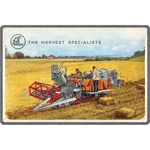 nostalgic-art-claas-the-harvest-specialists-targa-in-metallo-20x30-cm image 1