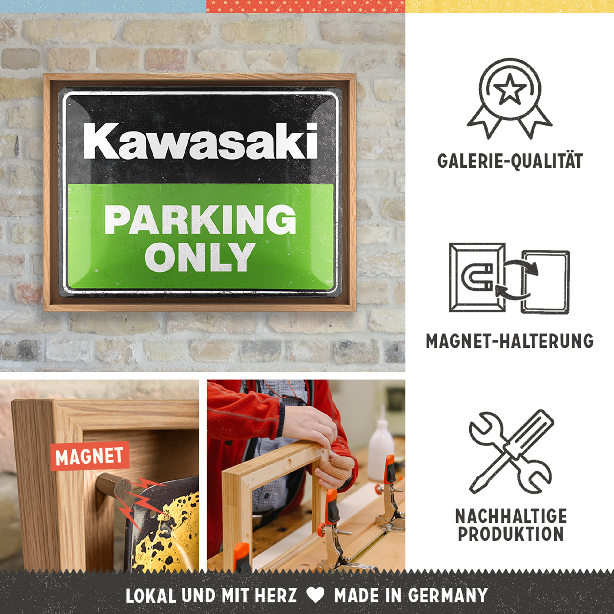 nostalgic-art-kawasaki-parking-only-green-cornice-n-frame-l-33-5x44-cm image 3