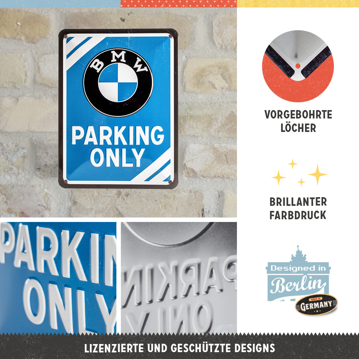 nostalgic-art-bmw-parking-only-blue-targa-in-metallo-15x20-cm image 2