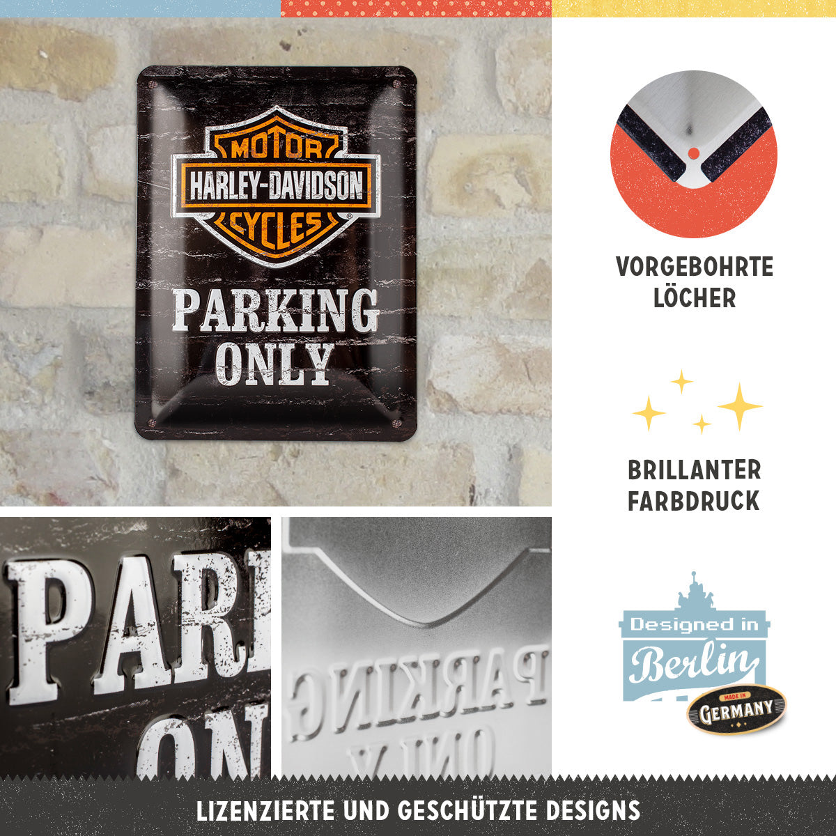 harley-davidson-parking-only-targa-in-metallo-nostalgic-art-15x20-cm image 2