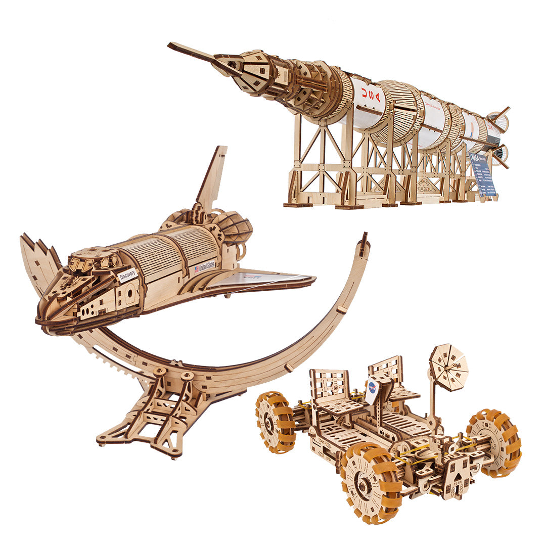ugears-space-3-in-1-set-bundle-3-modelli-in-legno-nasa-saturn-v-lunar-rover-e-sp image 1