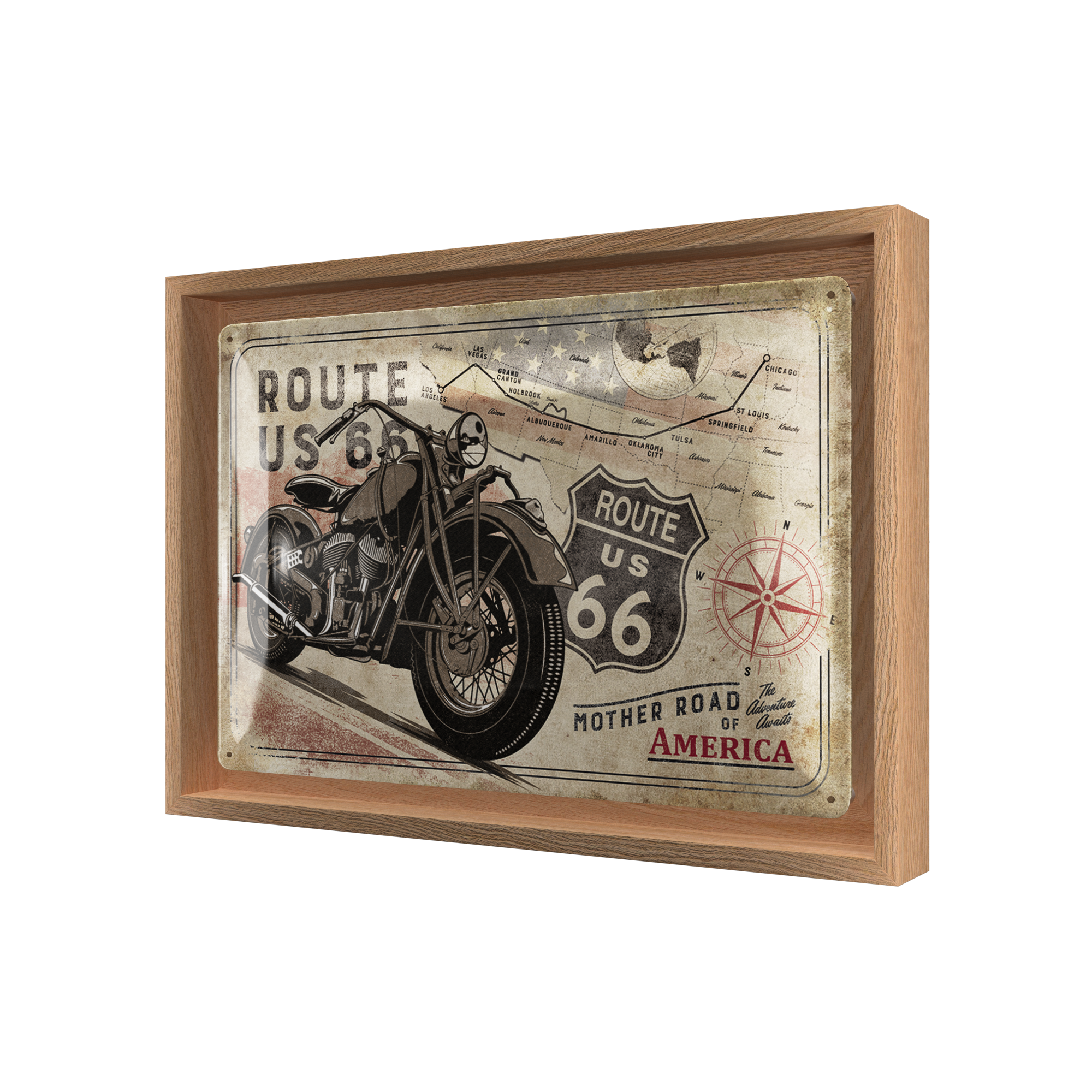 nostalgic-art-route-66-bike-map-targa-metallo-con-cornice-n-frame-m-24x33-5-cm image 1