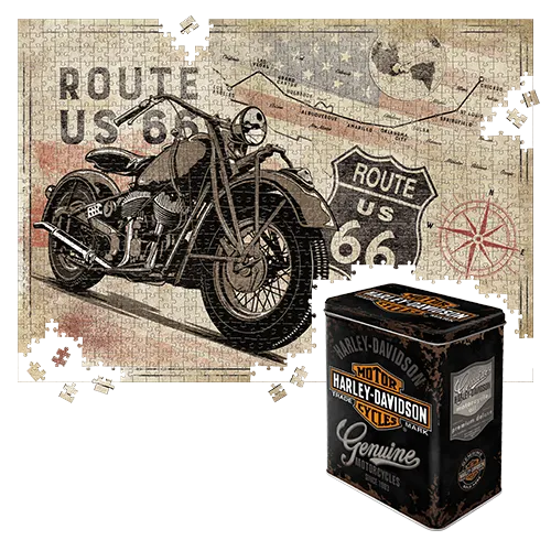 nostalgic-art-puzzle-route-66-bike-map-h-d-3-da-1000-pezzi-in-scatola-metallo image 1