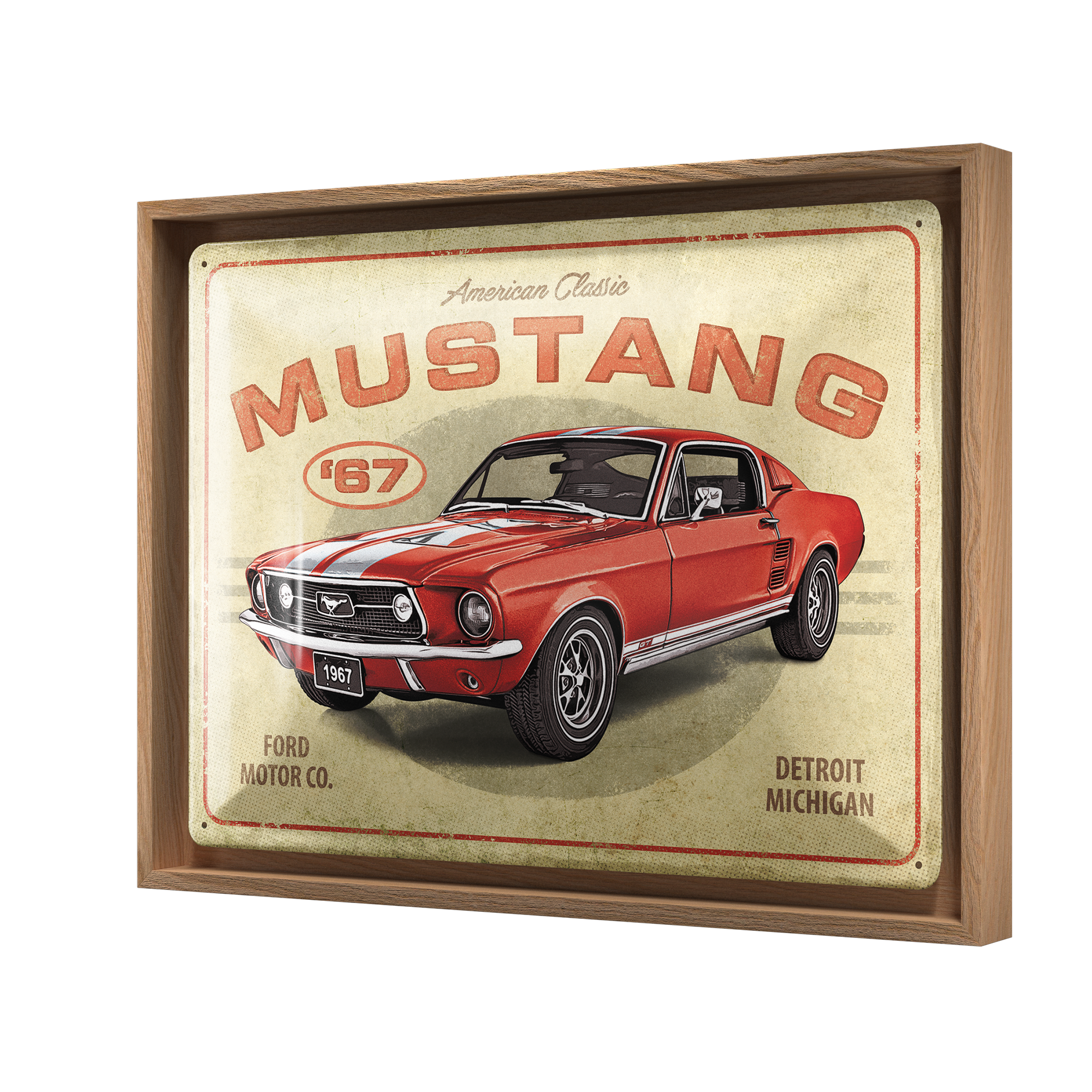 nostalgic-art-ford-mustang-gt-1967-red-n-frame-l-edition-quadro-con-cornice-legn image 1
