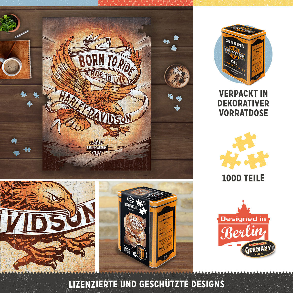 nostalgic-art-harley-davidson-born-to-ride-eagle-3-puzzle-in-latta-da-1000-pezzi image 3