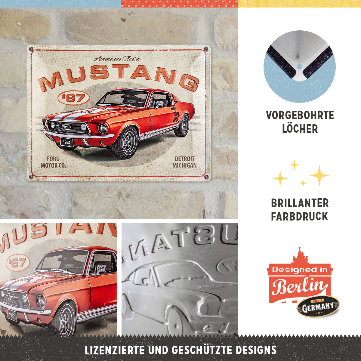 nostalgic-art-ford-mustang-gt-1967-red-targa-in-metallo-30x40-cm-2 image 5
