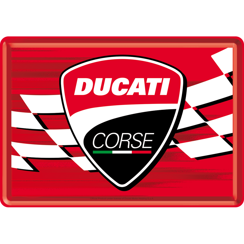 nostalgic-art-ducati-corse-logo-racing-flag-card-in-metallo-10x14-cm image 1