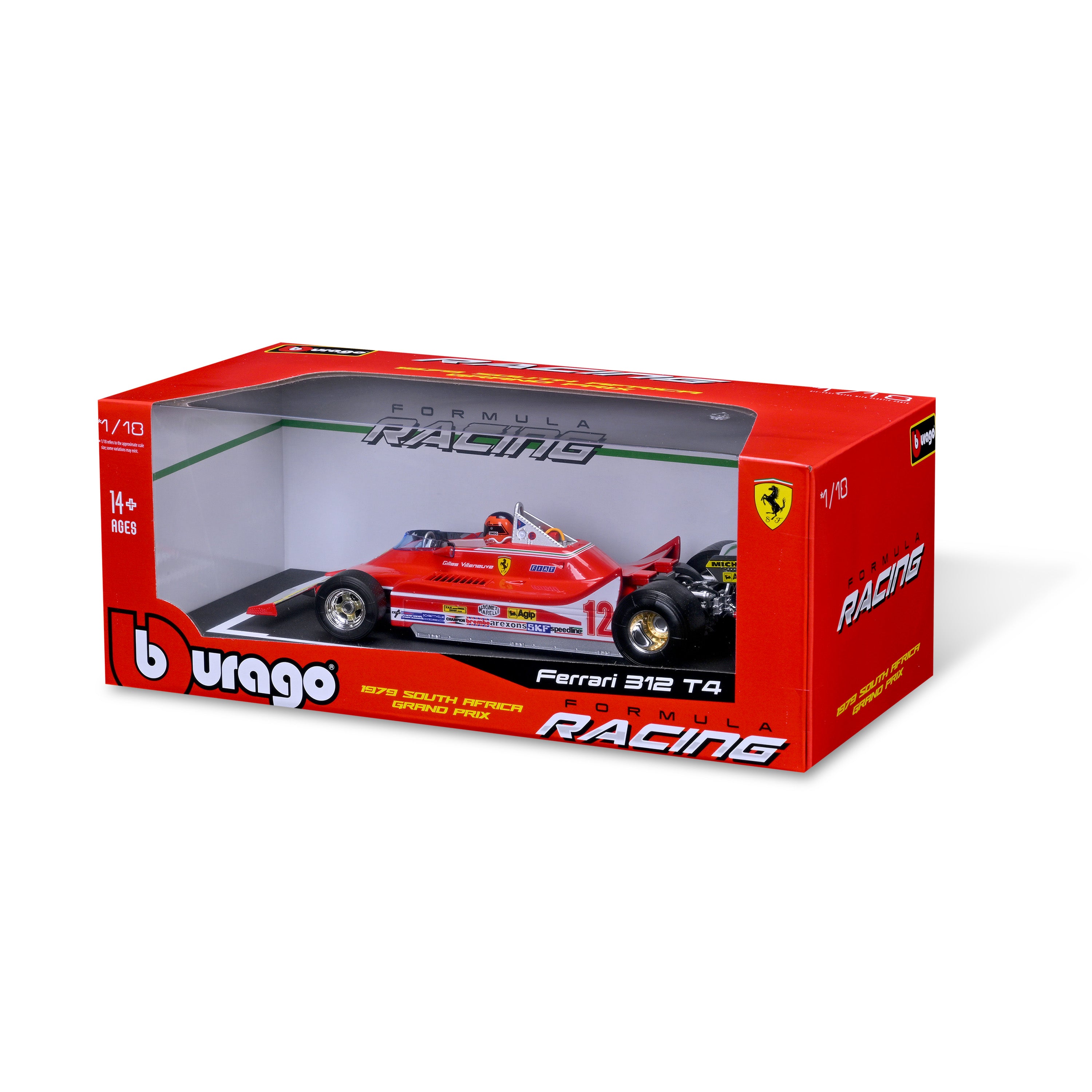 bburago-ferrari-312-t4-12-villeneuve-winner-sudafrica-1979-1-18-con-pilota image 2