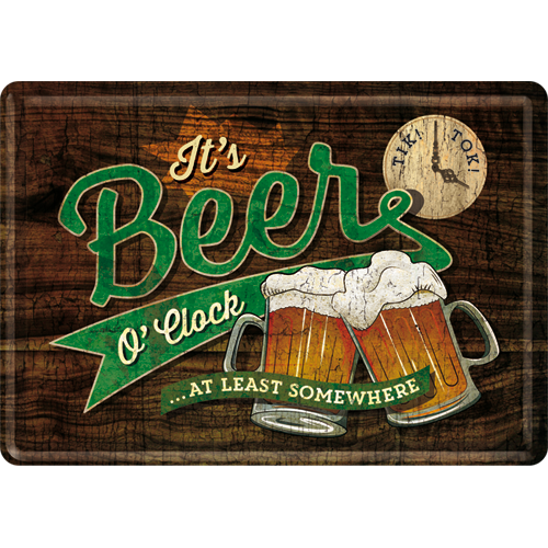 nostalgic-art-beer-o-clock-glasses-biglietto-in-metallo-10x14-cm image 1