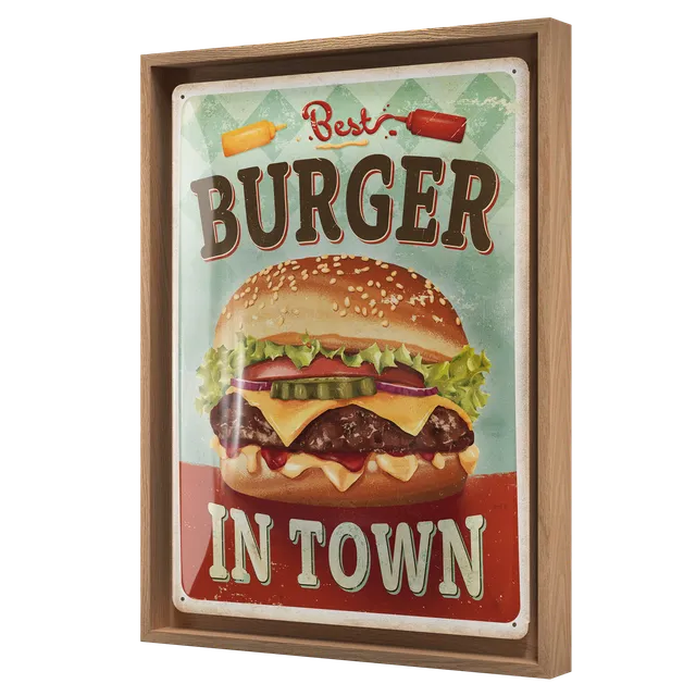 nostalgic-art-best-burger-in-town-n-frame-l-edition-targa-in-metallo-con-cornice image 1