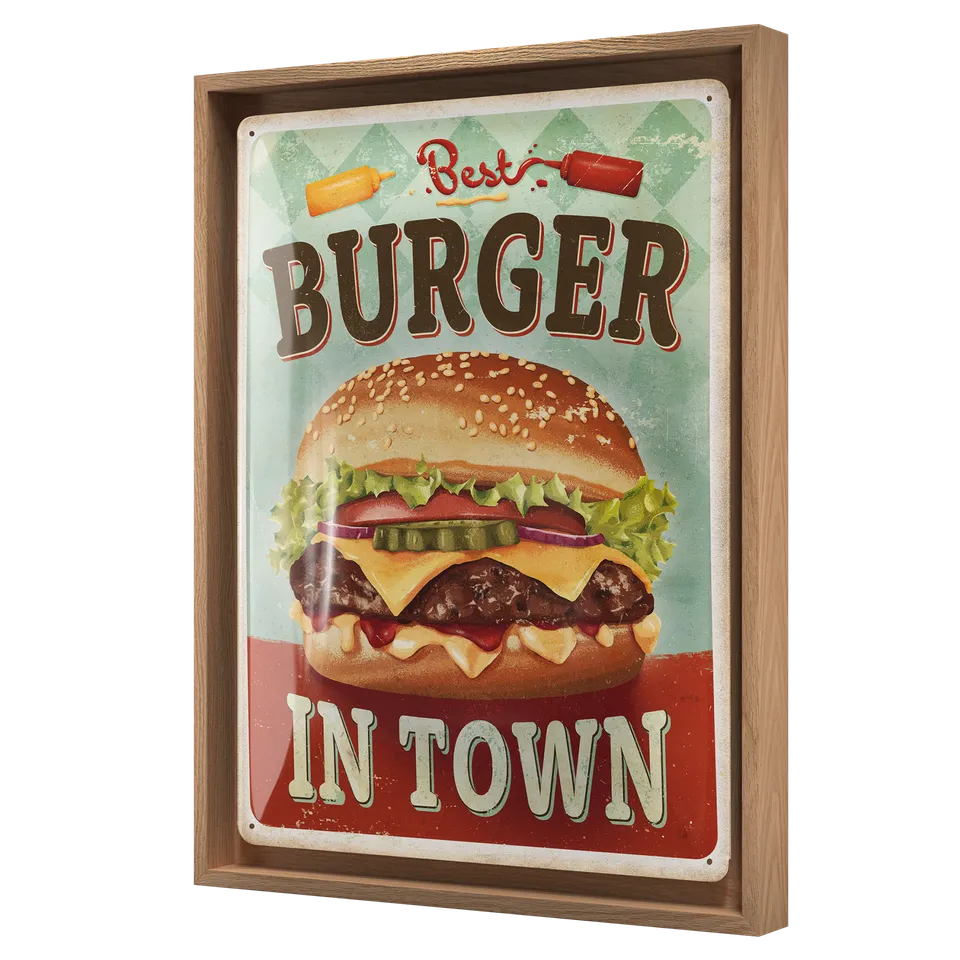 nostalgic-art-best-burger-in-town-n-frame-l-edition-targa-in-metallo-con-cornice image 1