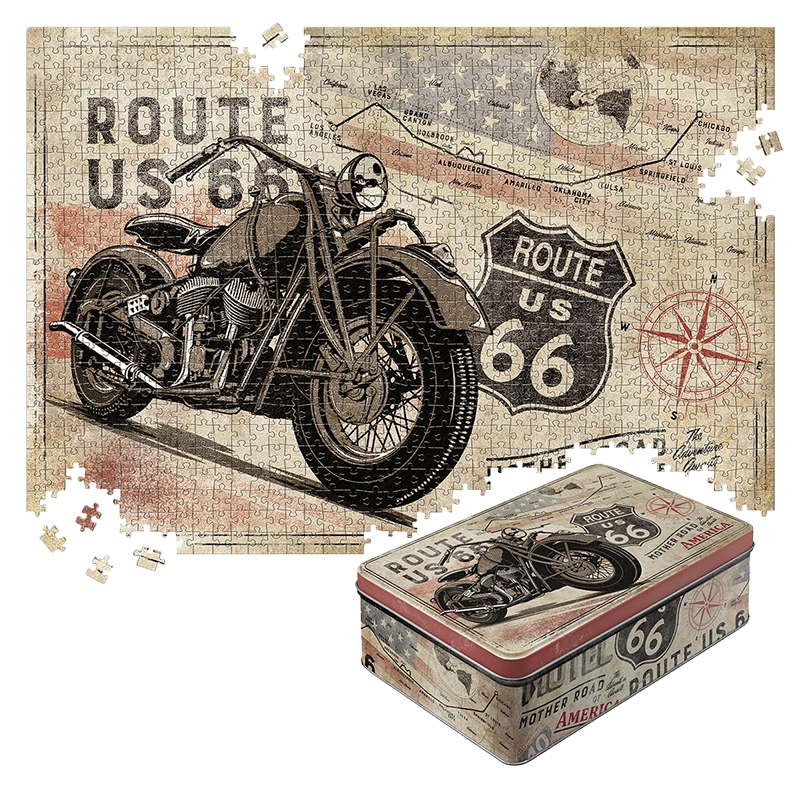 nostalgic-art-route-66-bike-map-puzzle-1000-pezzi-in-latta-vintage-48x68-cm image 1
