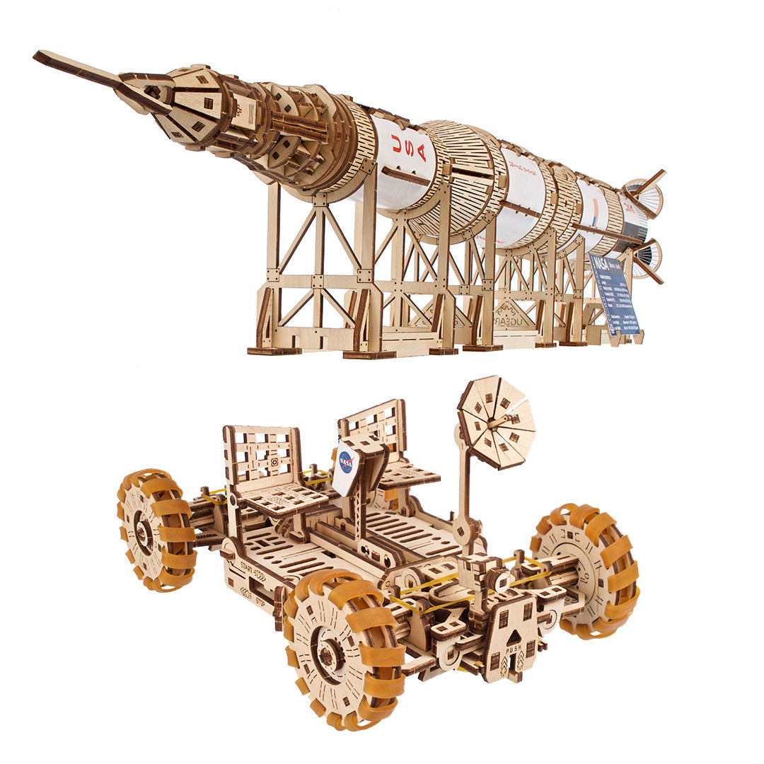 ugears-space-2-in-1-set-nasa-saturn-v-1-170-lunar-rover-in-legno-da-costruire image 1