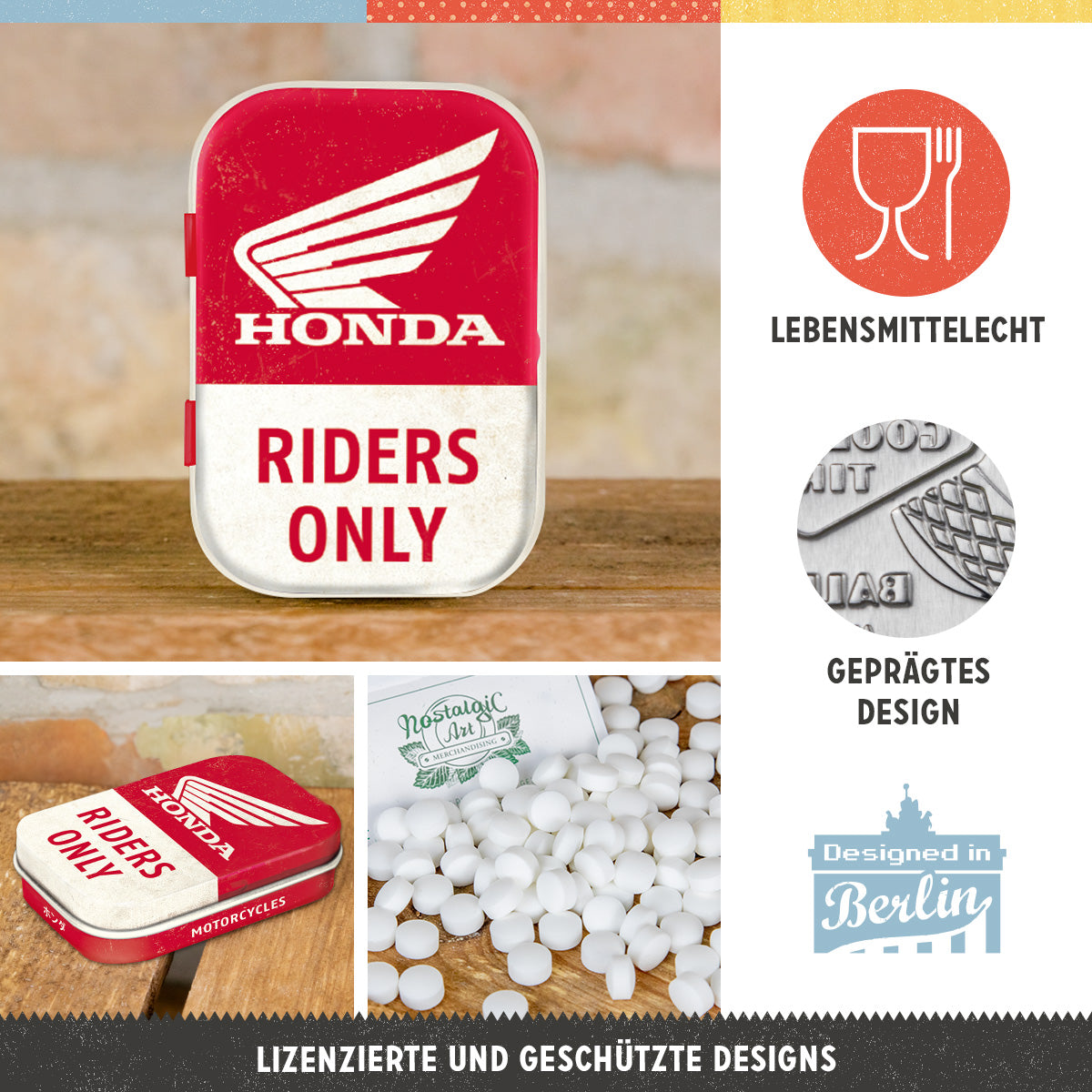 nostalgic-art-honda-mc-riders-only-scatolina-portapillole-con-mentine-6x4-cm image 3