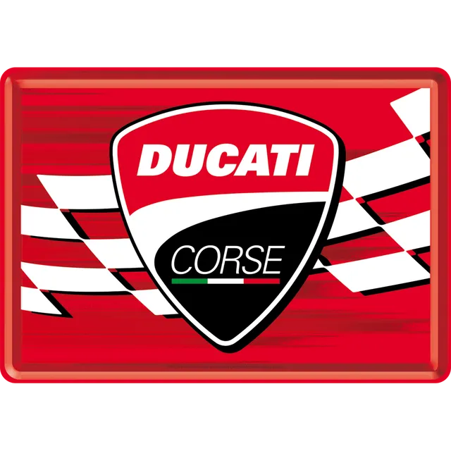 nostalgic-art-ducati-corse-logo-racing-flag-card-in-metallo-10x14-cm image 1