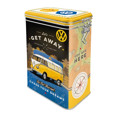 nostalgic-art-vw-bulli-let-s-get-away-scatola-metallo-clip-top-7-5x11x17-5-cm image 1