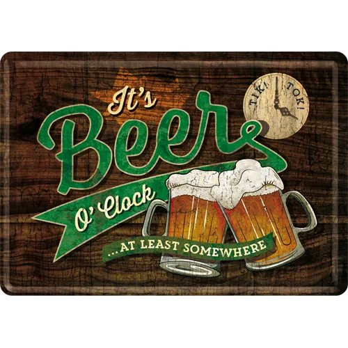 nostalgic-art-beer-o-clock-glasses-biglietto-in-metallo-10x14-cm image 1