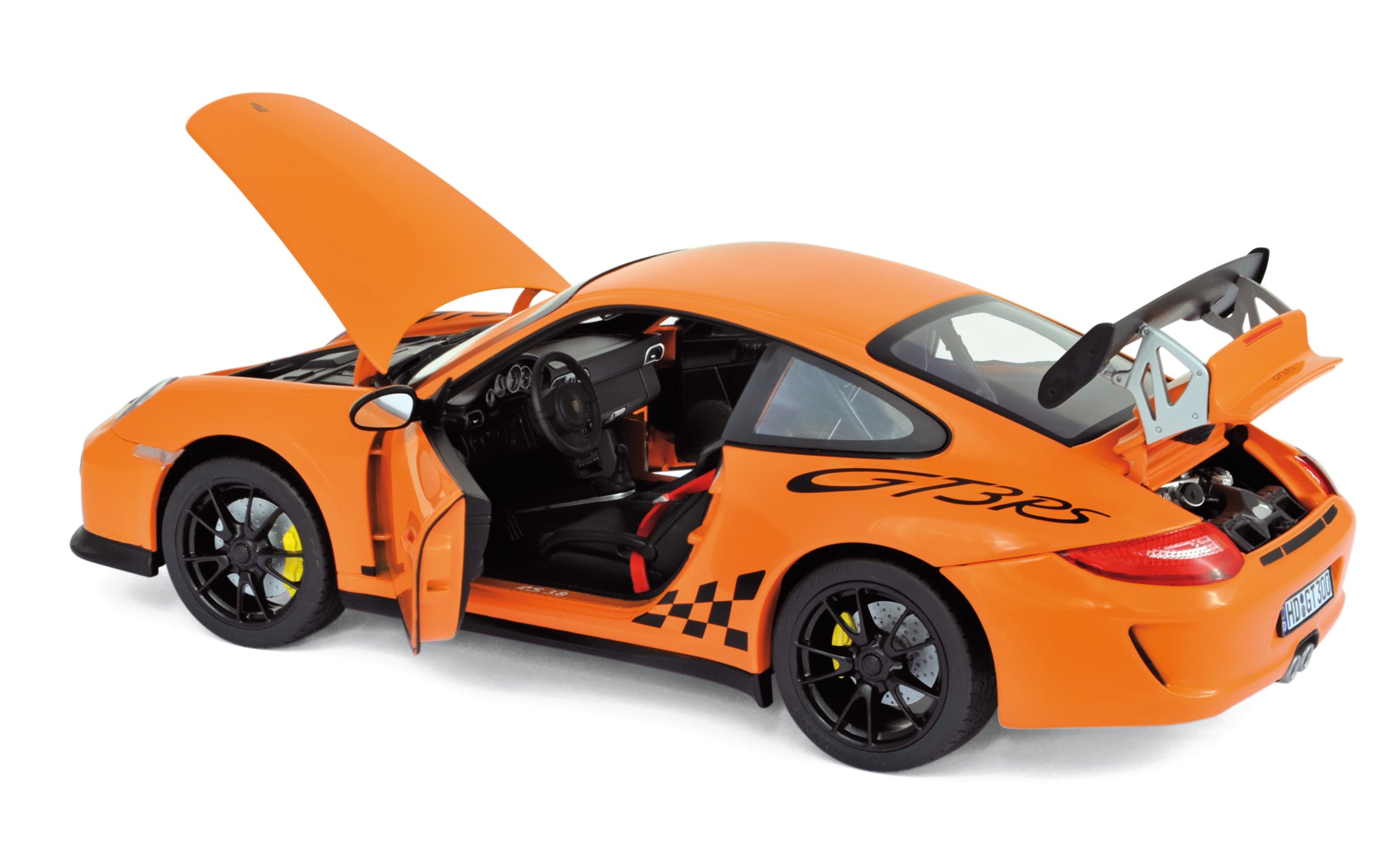 norev-porsche-911-gt3-rs-2009-modellino-auto-1-18-arancione image 2