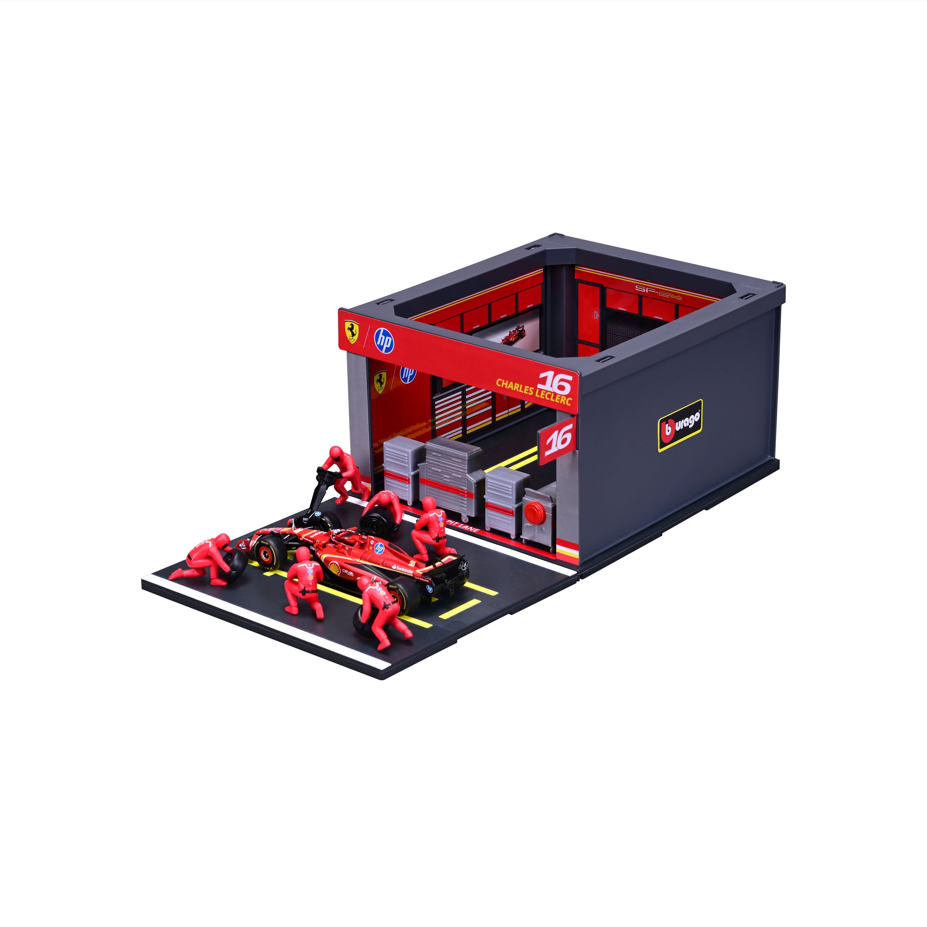 bburago-ferrari-sf-24-16-charles-leclerc-pit-stop-playset-1-43-f1-2024 image 4