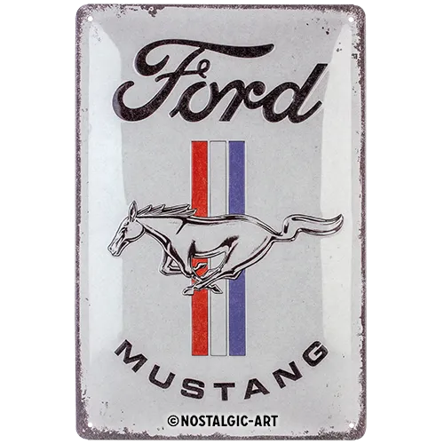 nostalgic-art-ford-mustang-horse-stripes-logo-targa-in-metallo-20x30-cm image 1