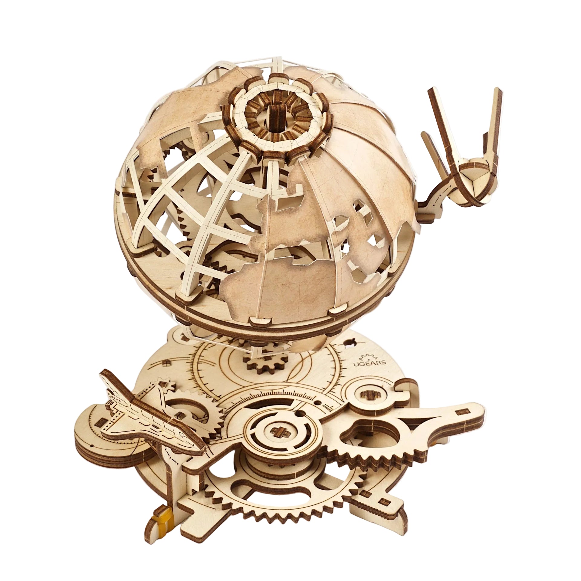 ugears-globus-mappamondo-meccanico-in-legno-con-rotazione-e-continenti-decorativ image 2