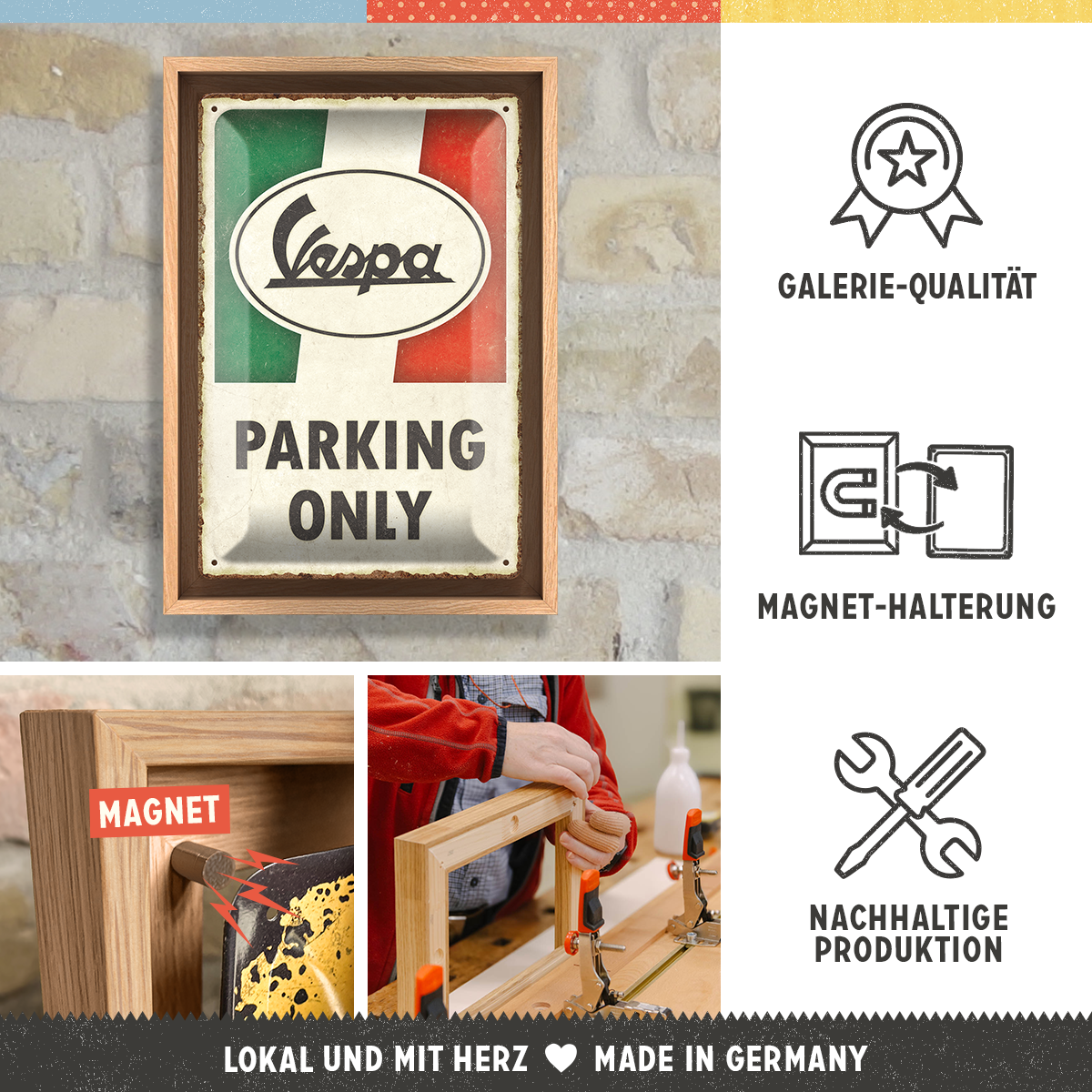 nostalgic-art-vespa-parking-only-italian-targa-in-metallo-con-cornice-n-frame-m- image 3