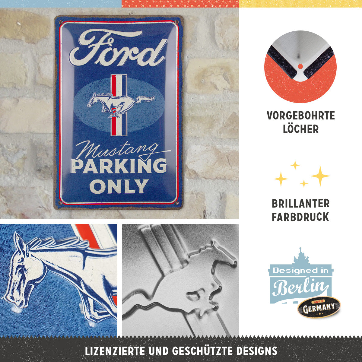 nostalgic-art-ford-mustang-parking-only-targa-in-metallo-20x30-cm image 3