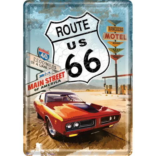 nostalgic-art-route-66-red-car-biglietto-in-metallo-10-x-14-cm image 1