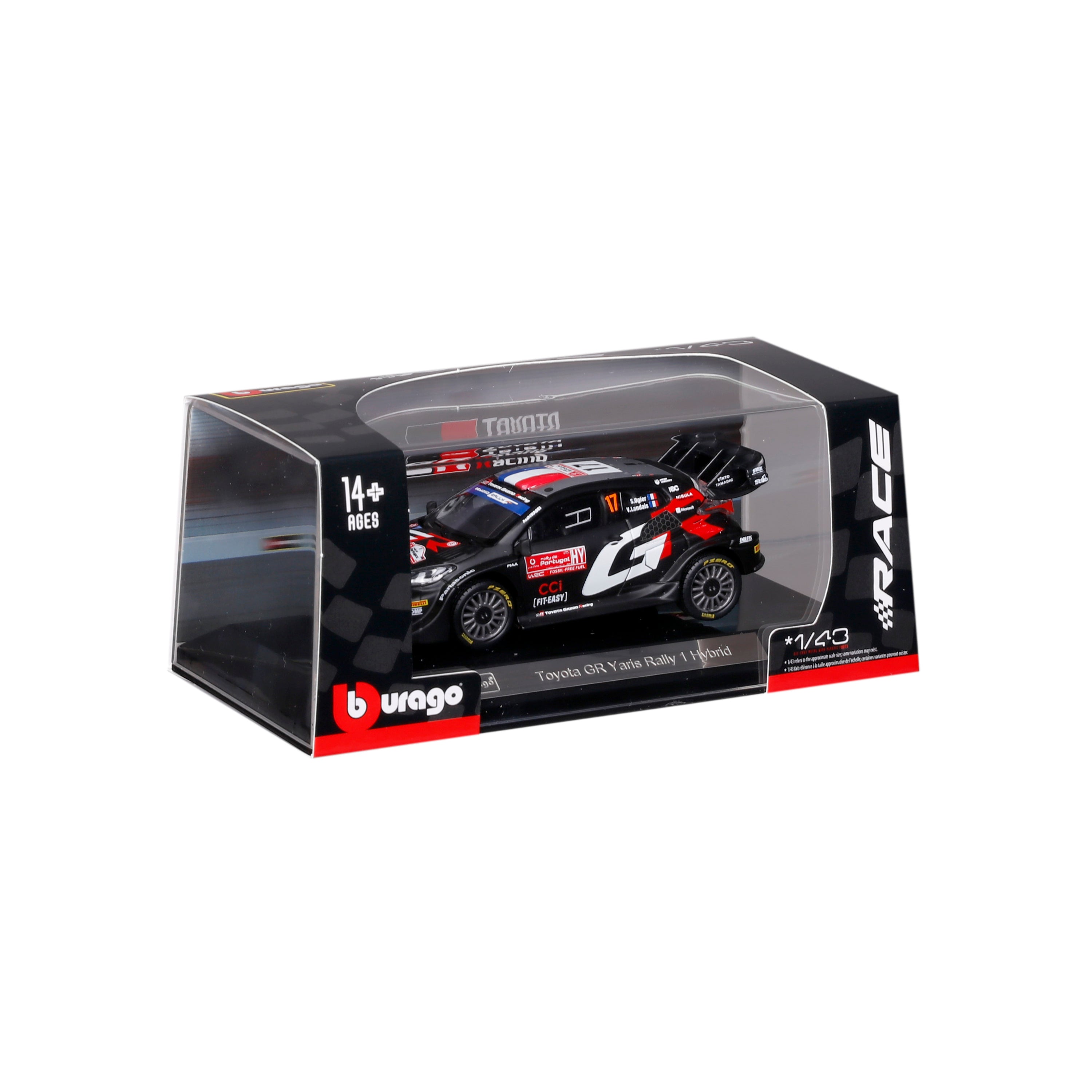 bburago-toyota-gr-yaris-rally1-hybrid-17-1-43-con-teca-modellino-rally-nero image 1