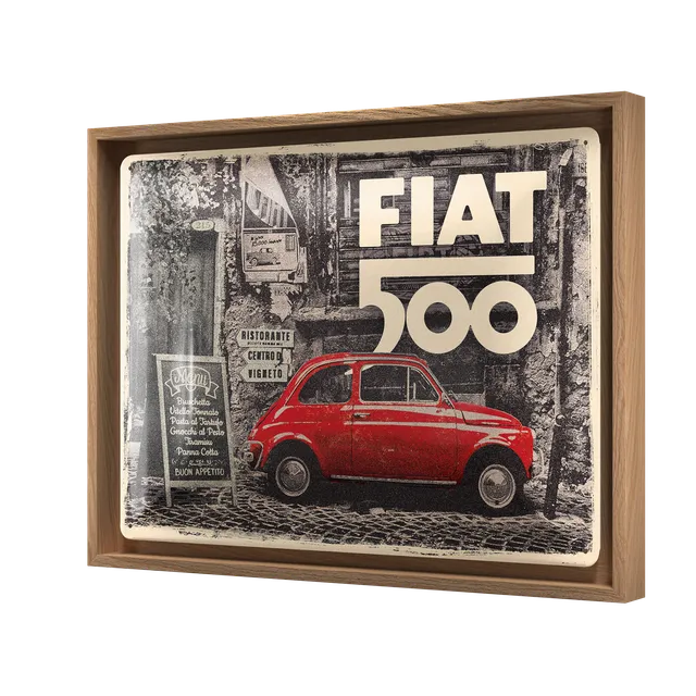 nostalgic-art-fiat-500-red-car-in-the-street-n-frame-l-edition-33-5-x-44-cm image 1