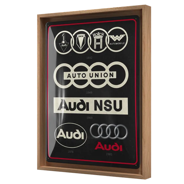 nostalgic-art-audi-logo-evolution-n-frame-l-targa-in-metallo-con-cornice-legno image 1