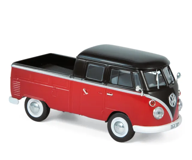 norev-vw-t1-doppia-cabina-1961-modellino-furgone-die-cast-1-43-rosso-e-nero image 1