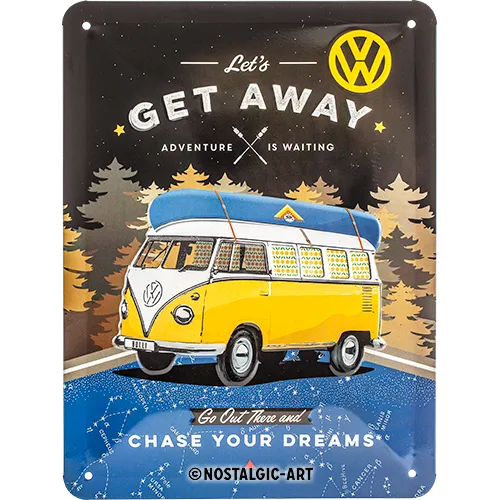 nostalgic-art-vw-bulli-let-s-get-away-night-targa-in-metallo-15x20-cm image 1