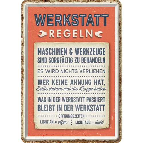 nostalgic-art-werkstattregeln-metal-card-in-metallo-10x14-cm image 1