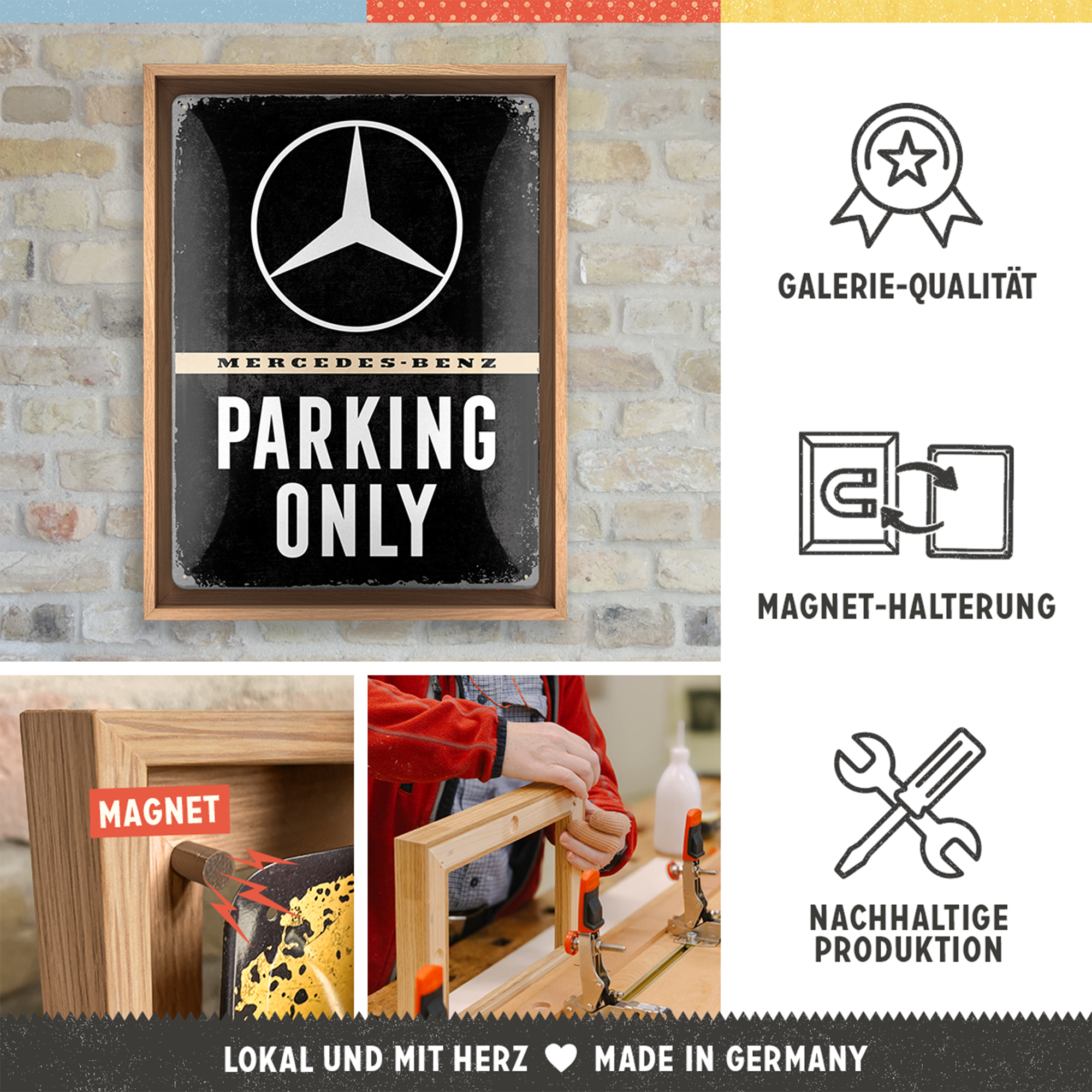 nostalgic-art-mercedes-benz-parking-only-cornice-n-frame-l-33-5-x-44-cm image 3